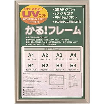 多目的 フレーム/額縁 【A4 シルバー】 表面カバー：UVカット機能付きPET 『かる！フレーム』