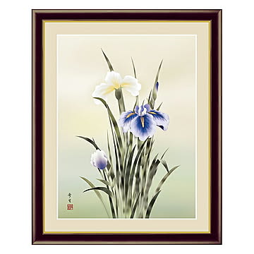 アート 額絵 菖蒲 北山 歩生 本紙サイズ F4(約31x23cm) 額サイズ 42x34cm 三幸
