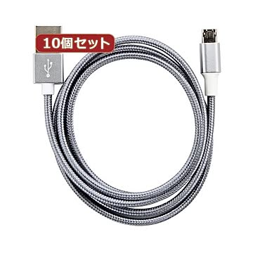 （まとめ）10個セット 両面マイクロUSBケーブル グレイシルバー 1m AS-CASM024X10【×2セット】
