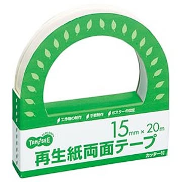 （まとめ） TANOSEE 再生紙両面テープ カッター付 15mm×20m 1巻 【×15セット】