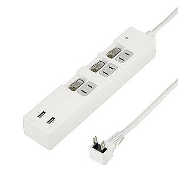 5個セット YAZAWA 個別スイッチ付3AC2USB3.4A2mホワイト Y02KS532WH2UX5 管理No. 4589453400323