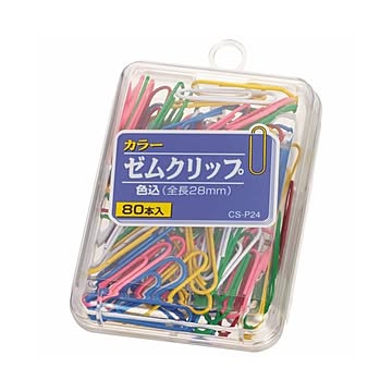 (まとめ) ライオン事務器 カラーゼムクリップ 大28mm 色込 CS-P24 1箱（80本）  【×50セット】