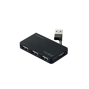 (まとめ)エレコム USB2.0ハブ(ケーブル収納タイプ) U2H-YKN4BBK×5セット