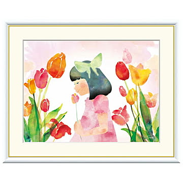 額絵 チューリップと少女 榎本早織 61x49.5cm 三幸