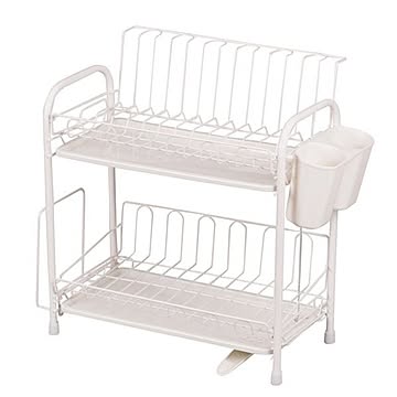 水切りかご(水切りラック/キッチン用品) 2段 排水ノズル付きトレー 『アレスタ』