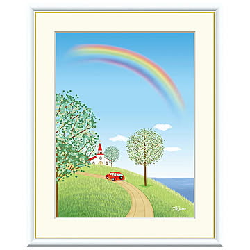 額絵 教会のある丘 喜多一 61x49.5cm 三幸