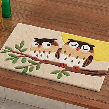 萩原 グーフォ フクロウ柄 洗える玄関マット 約50×80cm