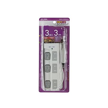（まとめ） ELPA LEDランプスイッチ付タップ 耐雷サージ機能付 3個口 3m WBS-LU303B（W） 【×5セット】