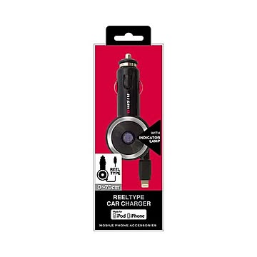 (まとめ)NISSAN 公式ライセンス品 NISMO REEL TYPE CAR CHARGER FOR IPHONE BLACK NMMDJ-R1BK×2セット
