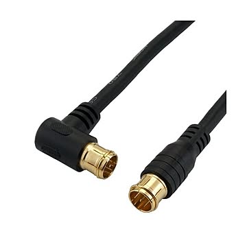 （まとめ）HORIC アンテナケーブル 5m ブラック 両側F型差込式コネクタ L字／ストレートタイプ HAT50-056LPBK【×5セット】