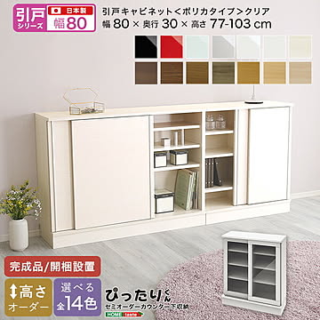 【引戸シリーズ】セミオーダー収納ぴったりくん キャビネット(ポリカタイプ クリア) 幅80cm×奥行30cm 【OG】 完成品 開梱設置 日本製 ぴったり カウンター 収納 収納 リビング キッチン
