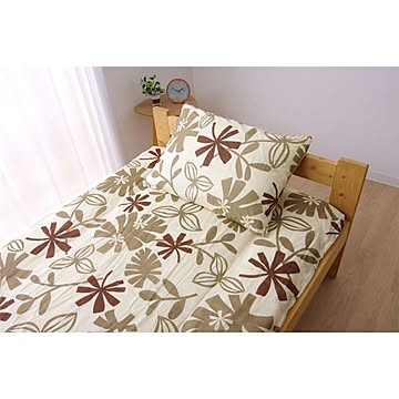 敷布団カバー/寝具 【花柄 リーフ柄 ブラウン シングル 約105×215cm】 洗える 綿混 〔ベッドルーム 寝室〕