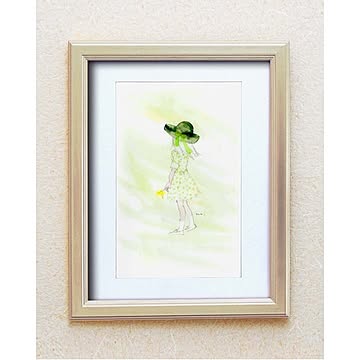 絵画フレーム 【いわさきちひろの世界】シルバーフレーム ■いわさきちひろ絵画額(銀)「春の風」 ／壁掛け用 ひも付き 日本製
