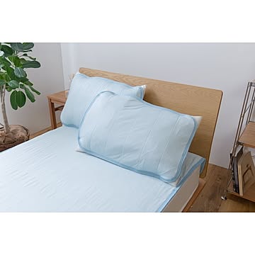 接触冷感 枕パッド/寝具 【約43×63cm ブルー 同色2枚セット】 ゴムバンド付 ひんやり乾きやすい スピードドライ エアー