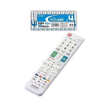 エレコム かんたんTVリモコン第2弾/東芝・レグザ用/ホワイト + 単4形10本パックセット ERC-TV02WH-TO+HDLR03/1.5V10P