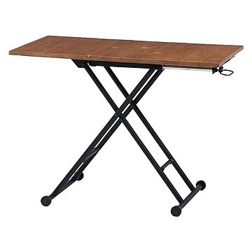 アンティークブラウン 昇降式テーブル 幅100×奥行55×高さ14〜72cm 木製 キャスター付き