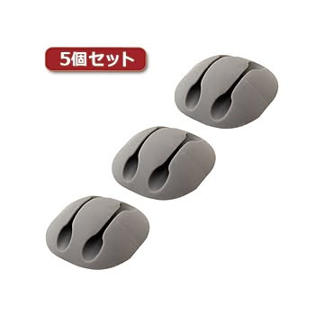 （まとめ）5個セット ミヨシ ケーブルホルダー 丸型 2本用 グレー CM-CHO／GYX5【×2セット】