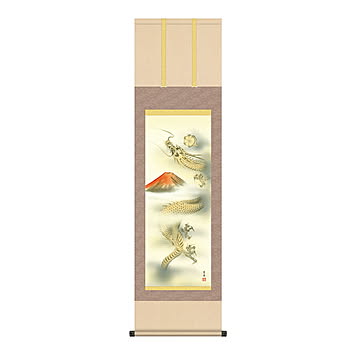 掛け軸 赤富士昇龍図 石田芳園 44.5x164cm 三幸
