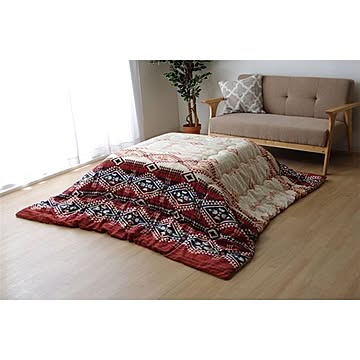 キリム柄 薄手こたつ布団 単品 【レッド 約190×190cm】 正方形 洗える【代引不可】