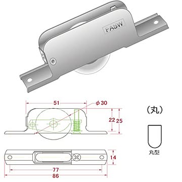鉄枠防音調整戸車 ベアリング入 丸型 FASW-QBR [12個入]【0931-02132】