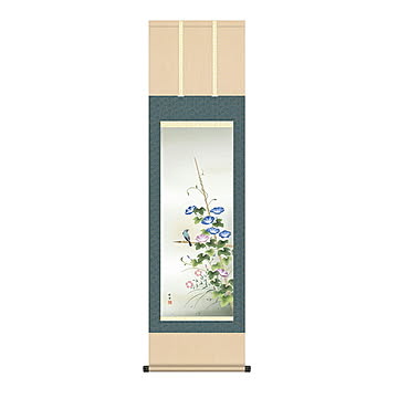掛け軸 朝顔 田村竹世 44.5x164cm 三幸