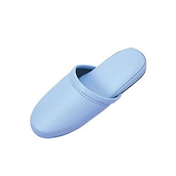 （まとめ）抗菌ビニールレザー調スリッパ ブルー 10足