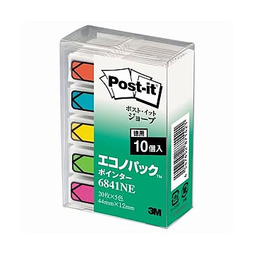 （まとめ） 3M ポストイット ジョーブ エコノパック ポインター 44×12mm 5色 6841NE 1セット（50冊） 【×2セット】