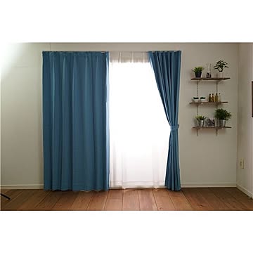 遮光カーテン/無地カーテン 【幅100cm×丈135cm ブルー 1枚入り】 遮光1級 タッセル付き 防炎 形状記憶加工 『プライム2』【代引不可】