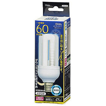 オーム電機 OHM LED電球 D形 E17 60形相当 6.7W 845lm 昼光色 全方向タイプ 発光管露出形 112mm LDF7D-G-E17 管理No. 4971275616738