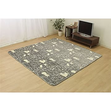 ミーニャRUG もちもちタッチ ネコ柄 ラグマット 約200cm×250cm グレー ホットカーペット対応 洗える