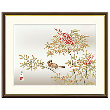 額絵 南天に雀 清水玄澄 42x34cm 三幸