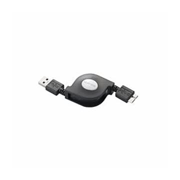 (まとめ)エレコム 巻き取りUSB3.0ケーブル(A-microB) USB3-AMBRL07BK【×3セット】