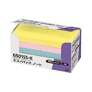 (まとめ) 3M ポスト・イット エコノパック強粘着ノート 50×50mm 4色 6501SS-K 1パック（10冊）  【×10セット】