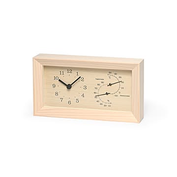 【Lemnos/レムノス】FRAME HINOKI　フレーム ヒノキ　 温湿度計付き置き時計