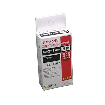 （まとめ）ワールドビジネスサプライ Luna Life キヤノン用 互換インクカートリッジ BCI-351XLBK 染料ブラック LN CA351BK×10セット