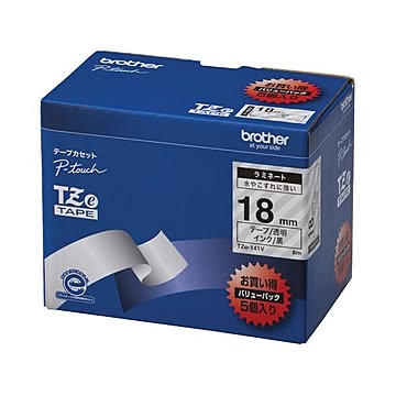 (まとめ）ブラザー BROTHER ピータッチ TZeテープ ラミネートテープ 18mm 透明/黒文字 業務用パック TZE-141V 1パック(5個)【×3セット】