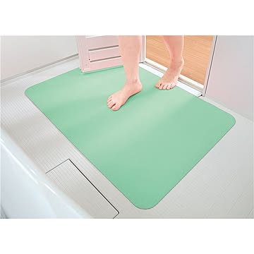 お風呂用 洗い場マット グリーン 60×90cm 防滑 薄型 クッション性 防寒対策 〔バスルーム シャワールーム〕