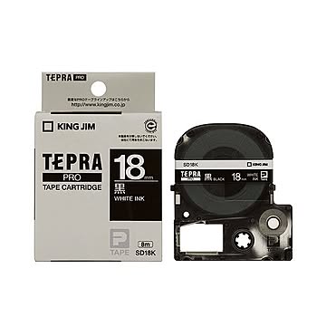 (まとめ) キングジム テプラ PRO テープカートリッジ ビビッド 18mm 黒／白文字 SD18K 1個 【×10セット】