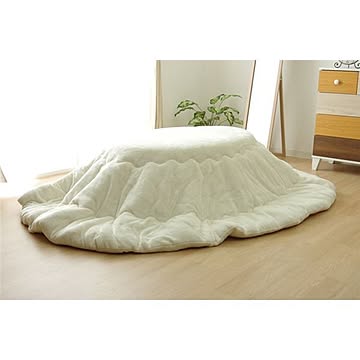 こたつ布団 【単品 楕円 無地 アイボリー 約185×225cm】 厚掛タイプ フランネル リバーシブル 抗菌 防臭 〔リビング〕
