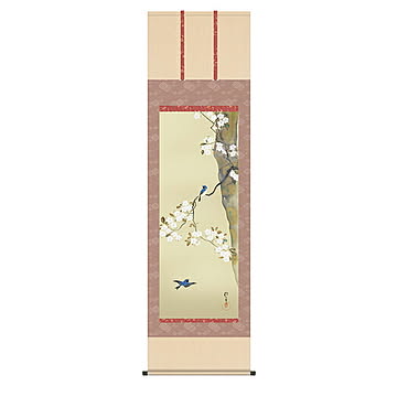 掛け軸 桜に小禽図 酒井抱一 54.5x190cm 三幸