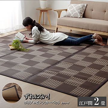 ブラウン ラグ PPカーペット 江戸間2畳 約174×174cm Fウィード