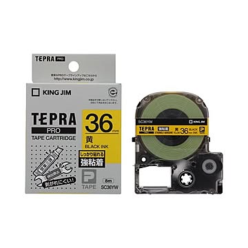 (まとめ) キングジム テプラ PRO テープカートリッジ 強粘着 36mm 黄／黒文字 SC36YW 1個 【×5セット】