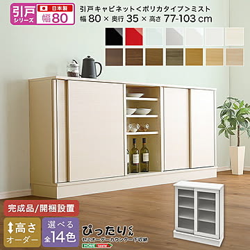 【引戸シリーズ】セミオーダー収納ぴったりくん キャビネット(ポリカタイプ ミスト) 幅80cm×奥行35cm  引き戸 引き戸キャビネット キャビネット 完成品 開梱設置 日本製 ぴったり