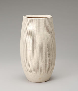 信楽焼 白釉立線花入