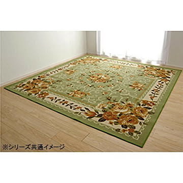 花柄撥水速乾ナイロンカーペット グリーン 約200×300cm