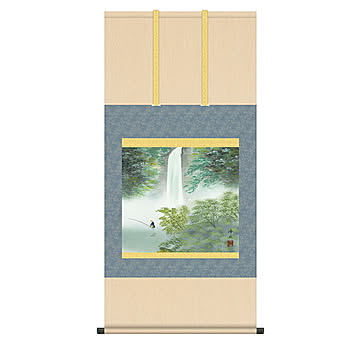掛け軸 秀麗冽瀑 佐伯峰水 54.5x115cm 三幸