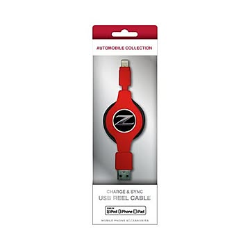 (まとめ)NISSAN 公式ライセンス品 FAIRLADY Z CHARGE ＆ SYNC USB REEL CABLE FOR IPHONE RED NZMUJ-R1RD×2セット