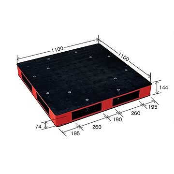 岐阜プラスチック工業 カラープラスチックパレット HB-R4・1111SC ブラック／レッド 両面使用 1100×1100mm【代引不可】