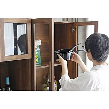 エフィーノ 収納家具 幅120cm天板+ガラス扉+板戸 ブラウン 完成品