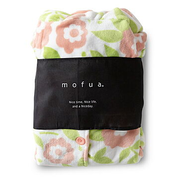 mofua プレミアムマイクロファイバー着る毛布 フード付（FJ) 着丈110cm 花柄 ピンク